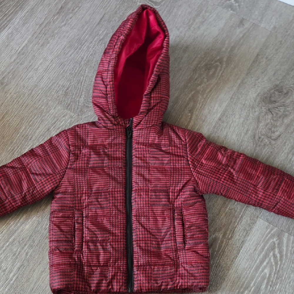 Dip Red Checkered Kids Puffer Jacket